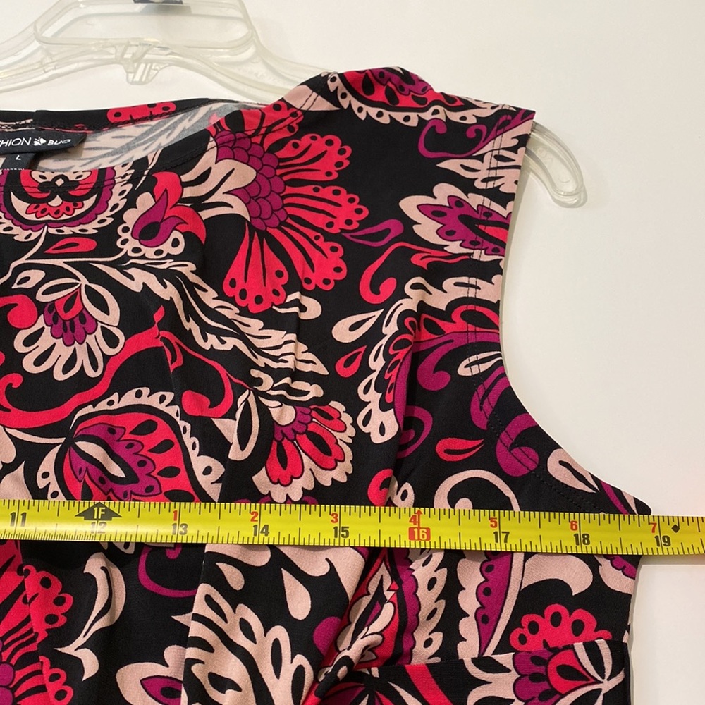 Fashion Bug Sleeveless Printed Pink and Black Dress, Large - Picture 7 of 9